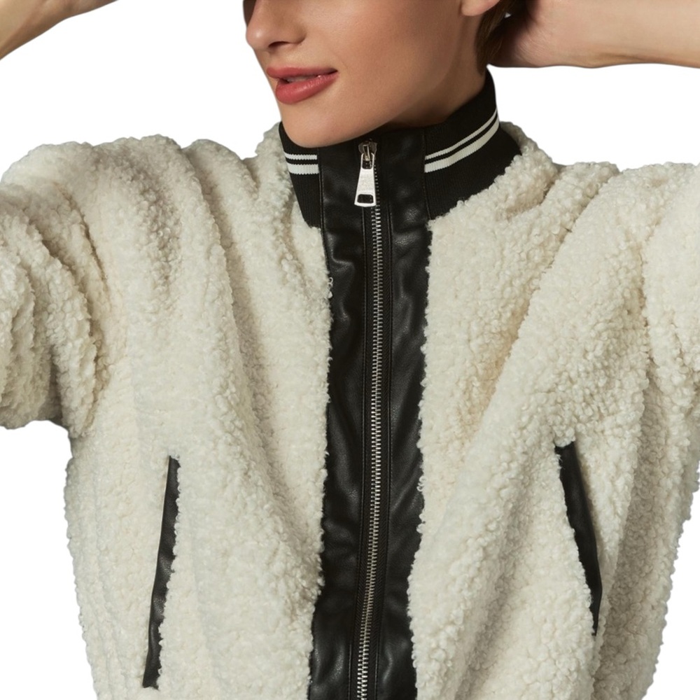 Avec Les Filles Sherpa Fleece Varsity Bomber Jacket NWT - Picture 3 of 16